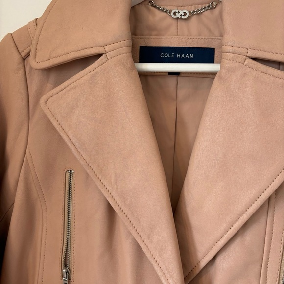 Cole Haan Pastel Pink Leather Moto Jacket - Picture 15 of 16